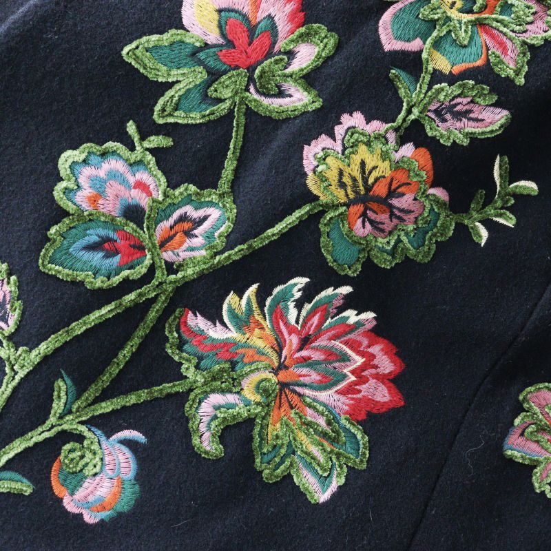 美品 ロイスクレヨン 花柄 刺繍 コート ライナー付き 黒 M 希少商品 2017AW ロイスクレヨン Lois CRAYON 受注コート
