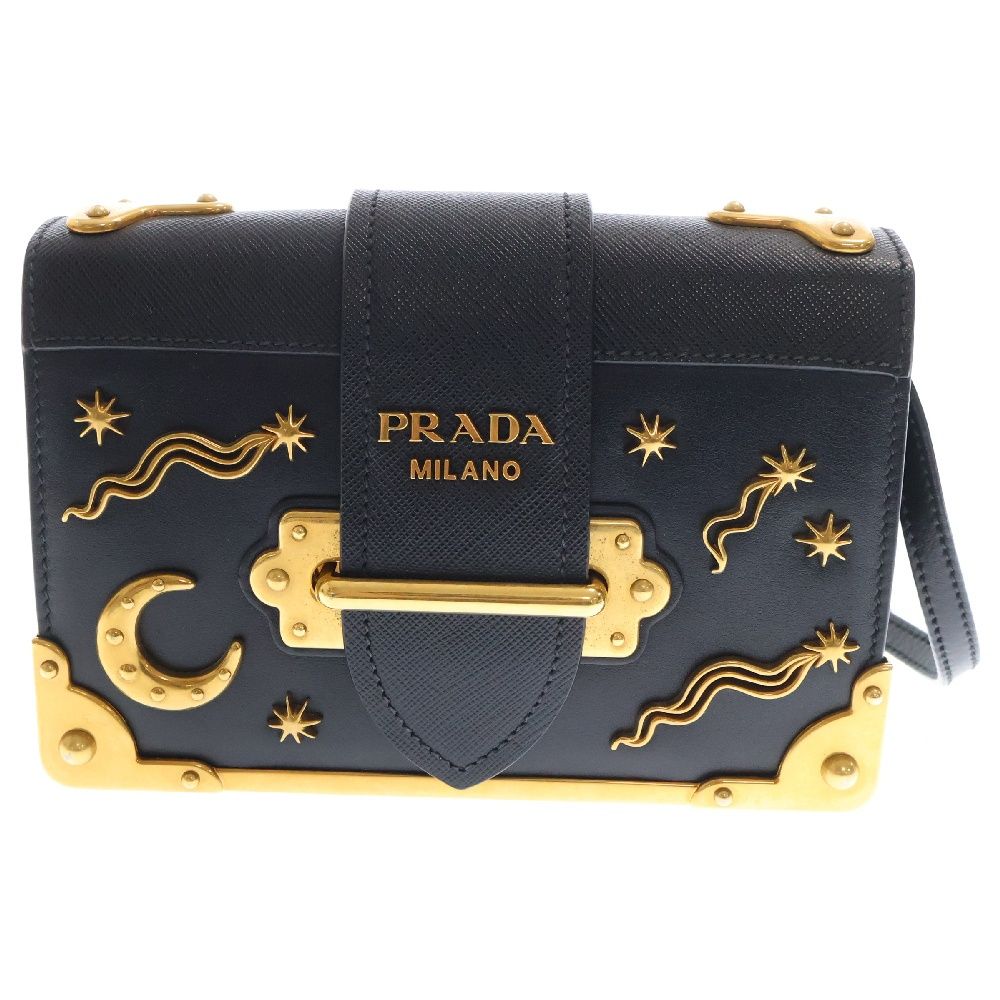 PRADA (プラダ) カイエ ショルダーバッグ ブラック レザー ゴールド  