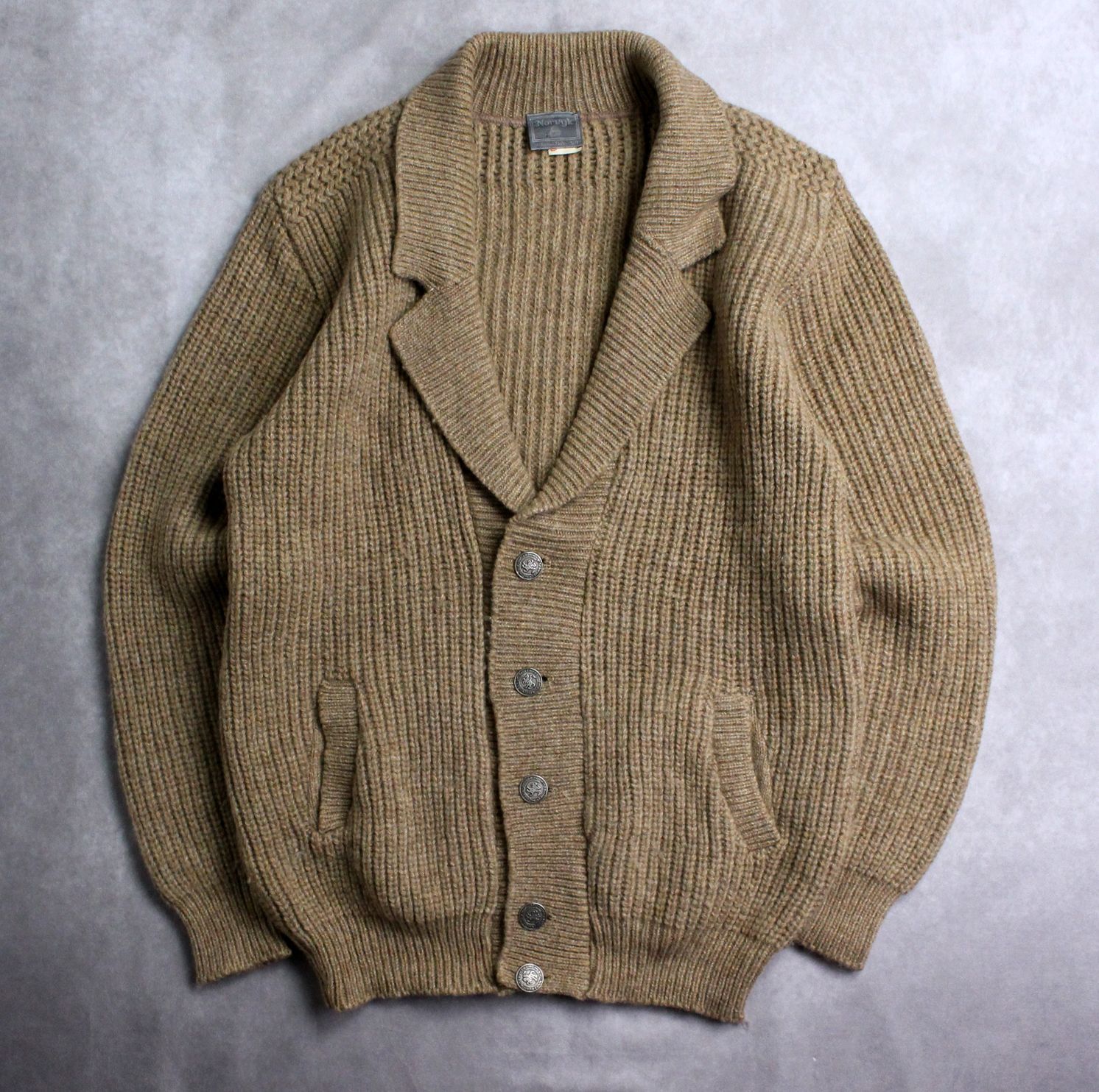 カナダ製あったか厚手カーディガン NORVYK】80s～90s カナダ製 厚手ニットカーディガン 襟付き グランパ