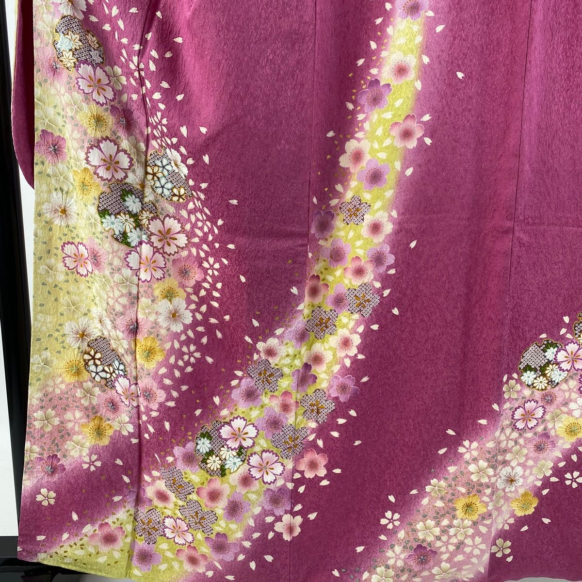 振袖 身丈162cm 裄丈66cm M 袷 桜 雪輪 銀通し 金彩 ピンク 正絹