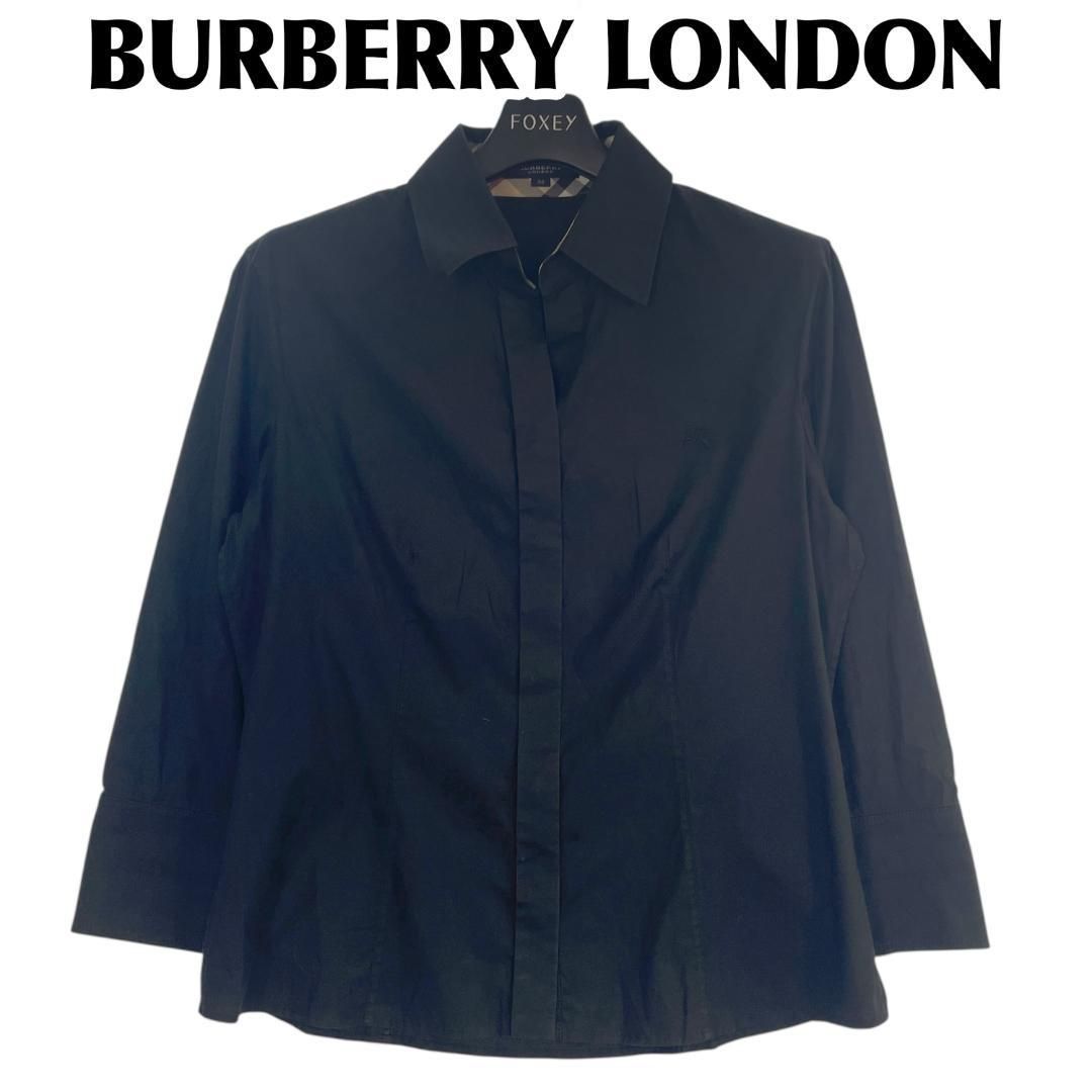 BURBERRY LONDON 7分袖シャツ 38 袖ノバチェック 黒