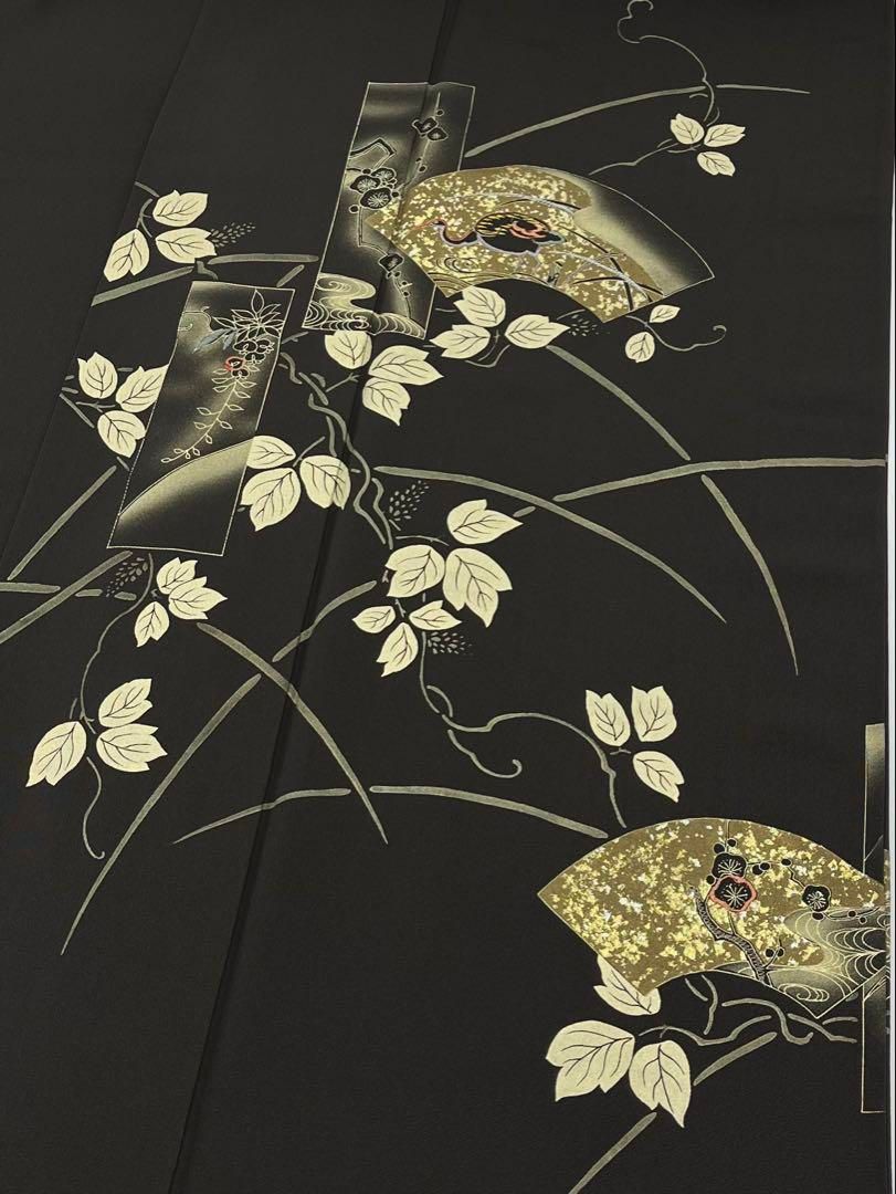 RICKY様❣️付け下げ反物宝尽くし刺繍　(金刺繍) 正絹黒地 訪問着 付け下げ 刺繍 金彩 鳥 正絹 - メルカリ