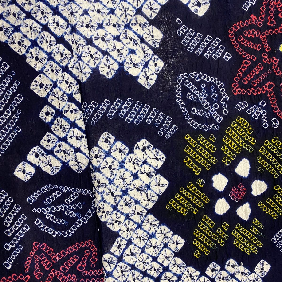 浴衣 身丈155.5cm 裄丈62cm S 絞り浴衣 花唐草 紺色 綿 美品 名品  