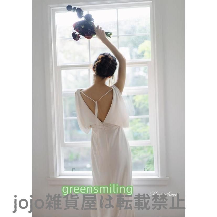 多機能 ウェディングドレス ウエディングドレス ロングドレス 二次会 結婚式 前撮り ブライダル 花嫁 スレンダードレス サテン 深Vネック バックレWP数量 価格926