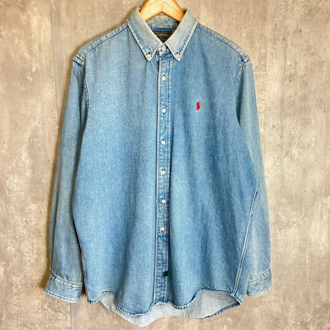 ラルフローレン ポロカントリー デニムシャツ ボタンダウン ポニー インディゴブルー 80s Lサイズ お値段交渉を受け付けます