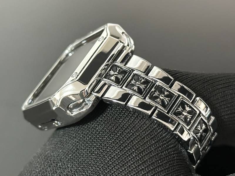 メタルシルバー Apple Watchバンド リンクブレスレット ステンレス アップルウォッチカスタムベルト メッキ加工TPUカバー 保護ケース 38mm40mm41mmm42mm44mm45mm46mm49mm ultra ウルトラ メンズ レディース