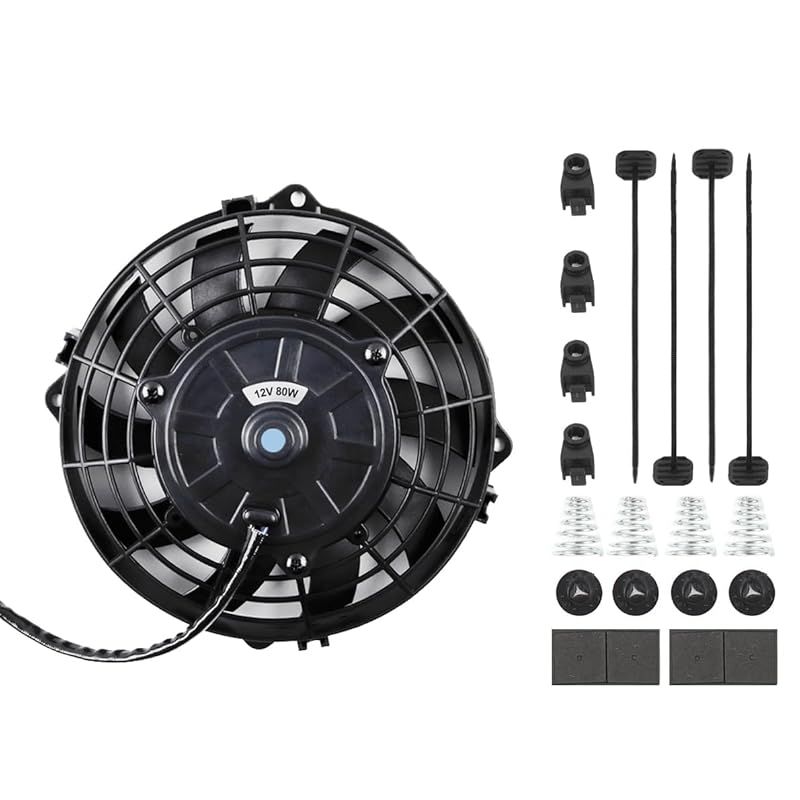 ZAP Performance 7インチ エンジン冷却ファン 電動ラジエーター ユニバーサルスリム 冷却 ファン プッシュプル エンジンキット 12V 取り付けキット付きパワー80W 汎用 電動ファン ブラック 1