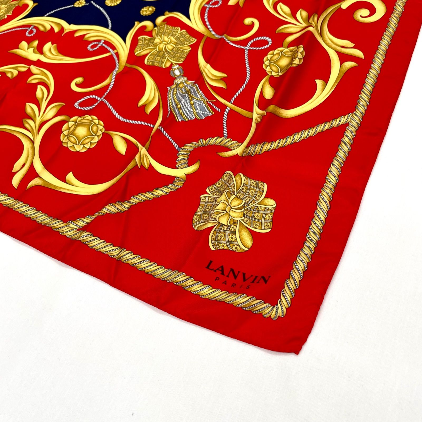 イタリア製 LANVIN スカーフ 大判 ウール×シルク ランバン 花柄