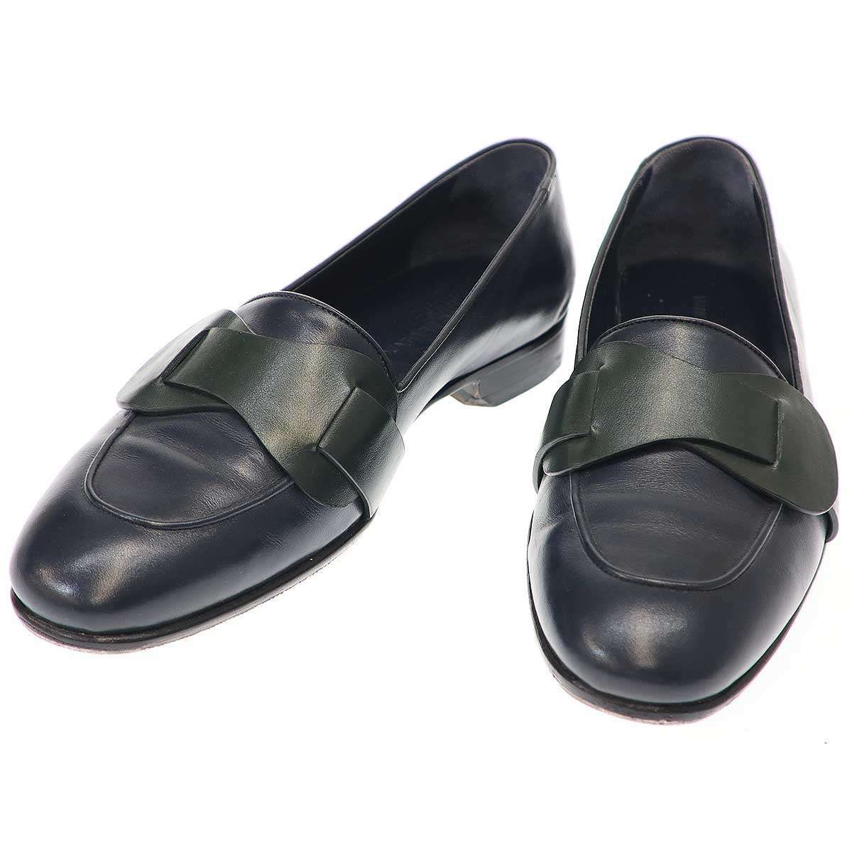 MANOLO BLAHNIK マノロブラニク バイ レザーローファー ネイビー×グリーン 6 1|2