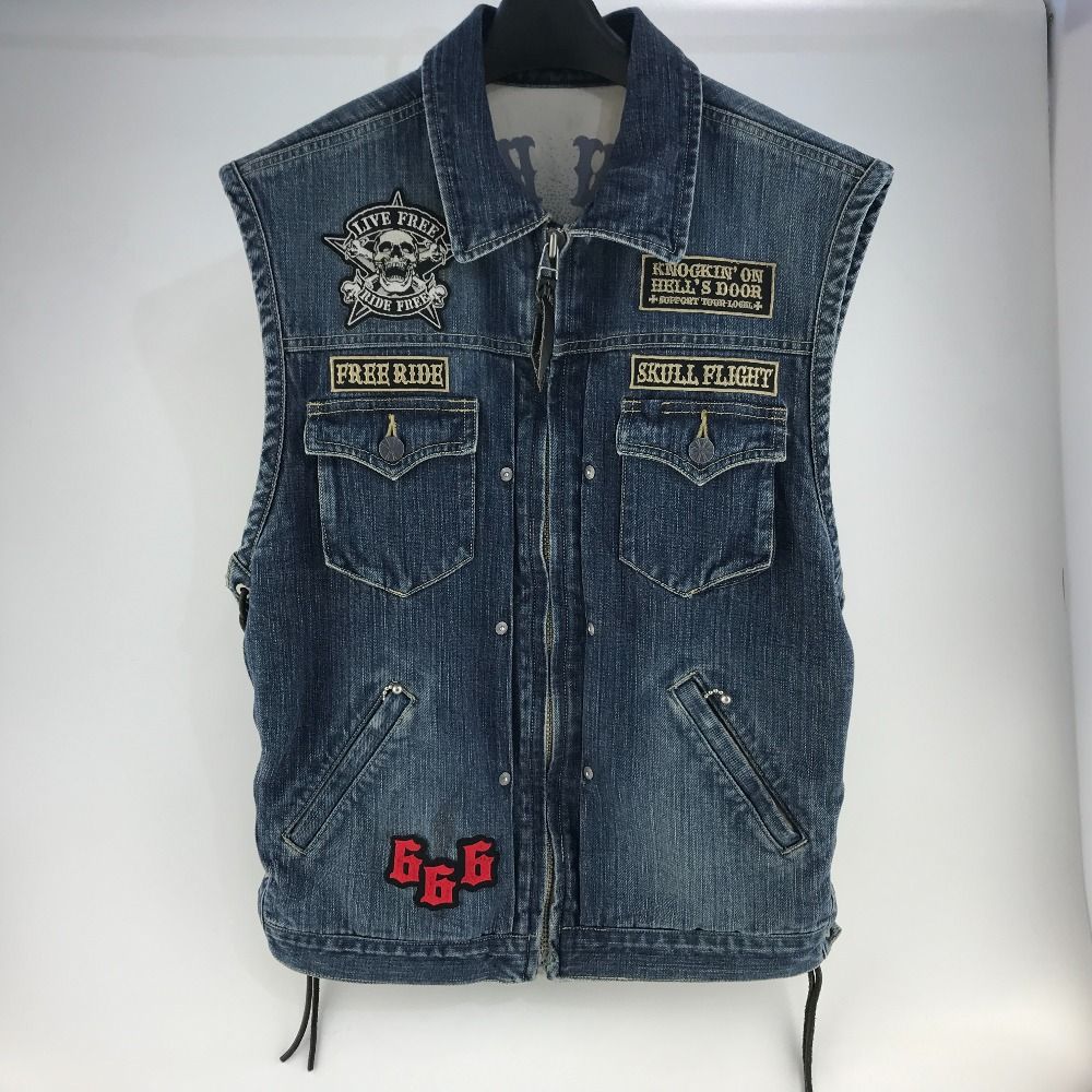 02w10926 SKULL FLIGHT スカルフライト  デニムベスト  ブルー 40  メンズ  アウター  コットン  【中古品】