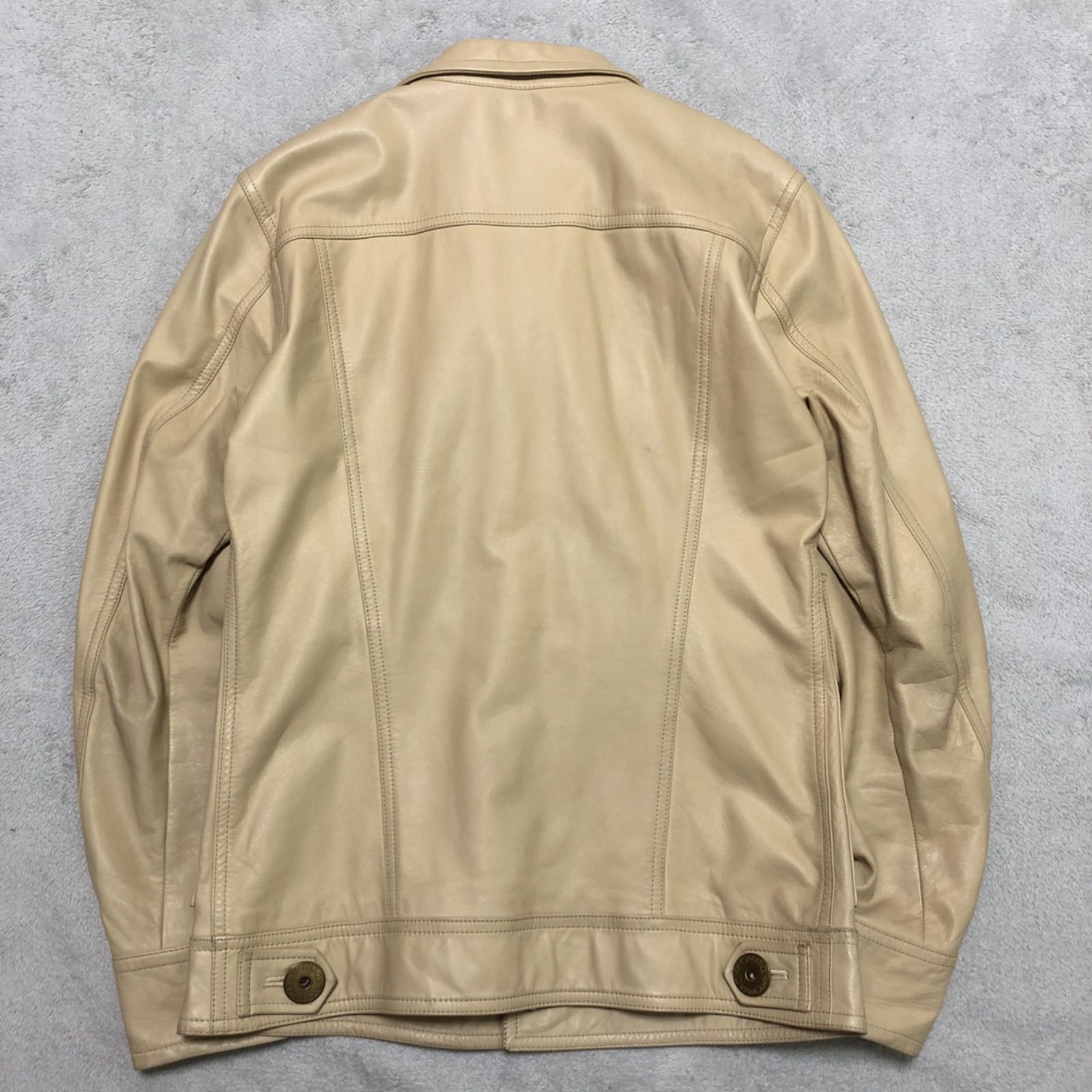 ドレスキャンプ レザージャケット サイズ46 美品 DRESSCAMP レザージャケット カーコート 牛革 メタルボタン ロゴ