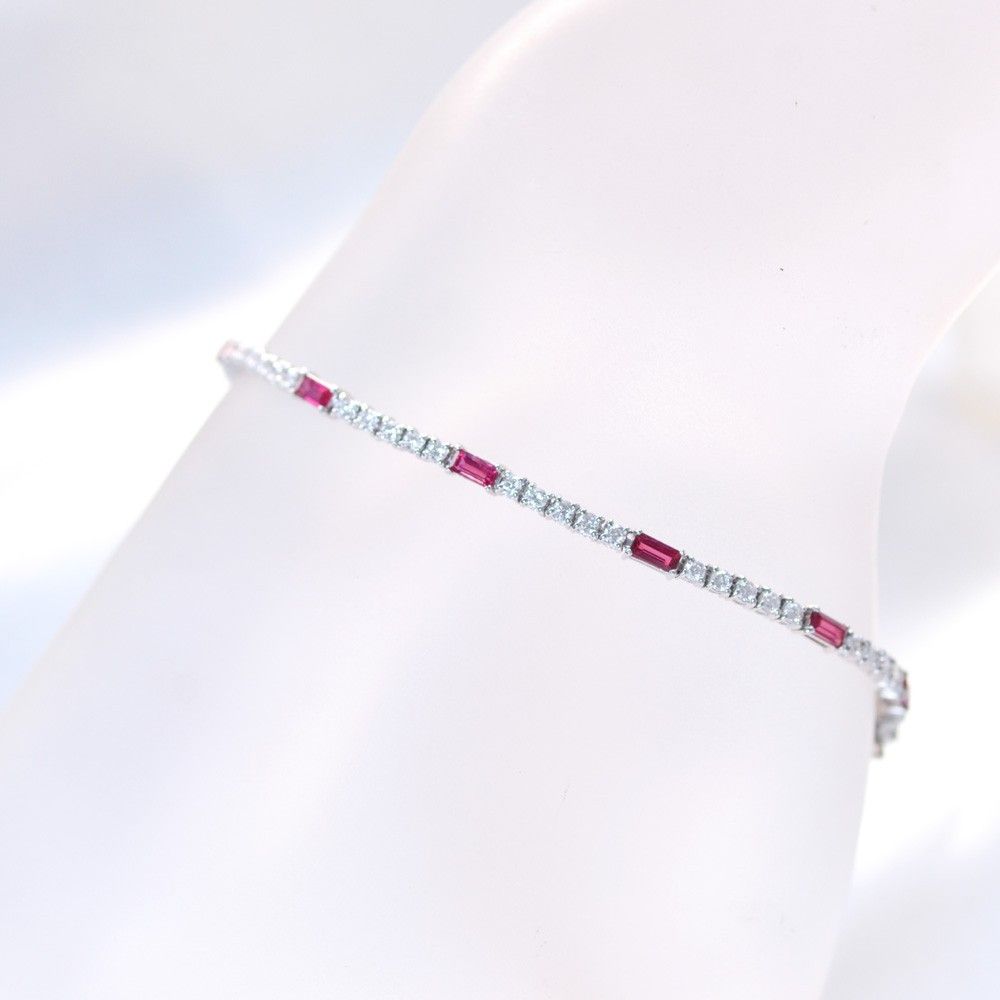 ブレスレット プラチナ 非加熱 バゲットカット ルビー ダイヤモンド