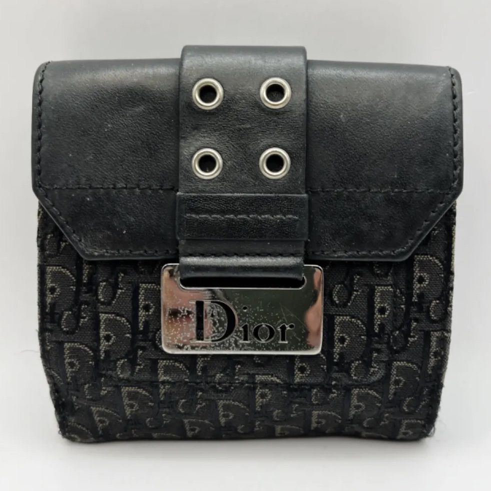 【極美品】Dior クリスチャン ディオール 折り財布 CD金具 レザー 黒