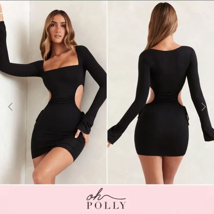 Oh POLLY】B ミニドレス 長袖 デコルテ開き デザインカット