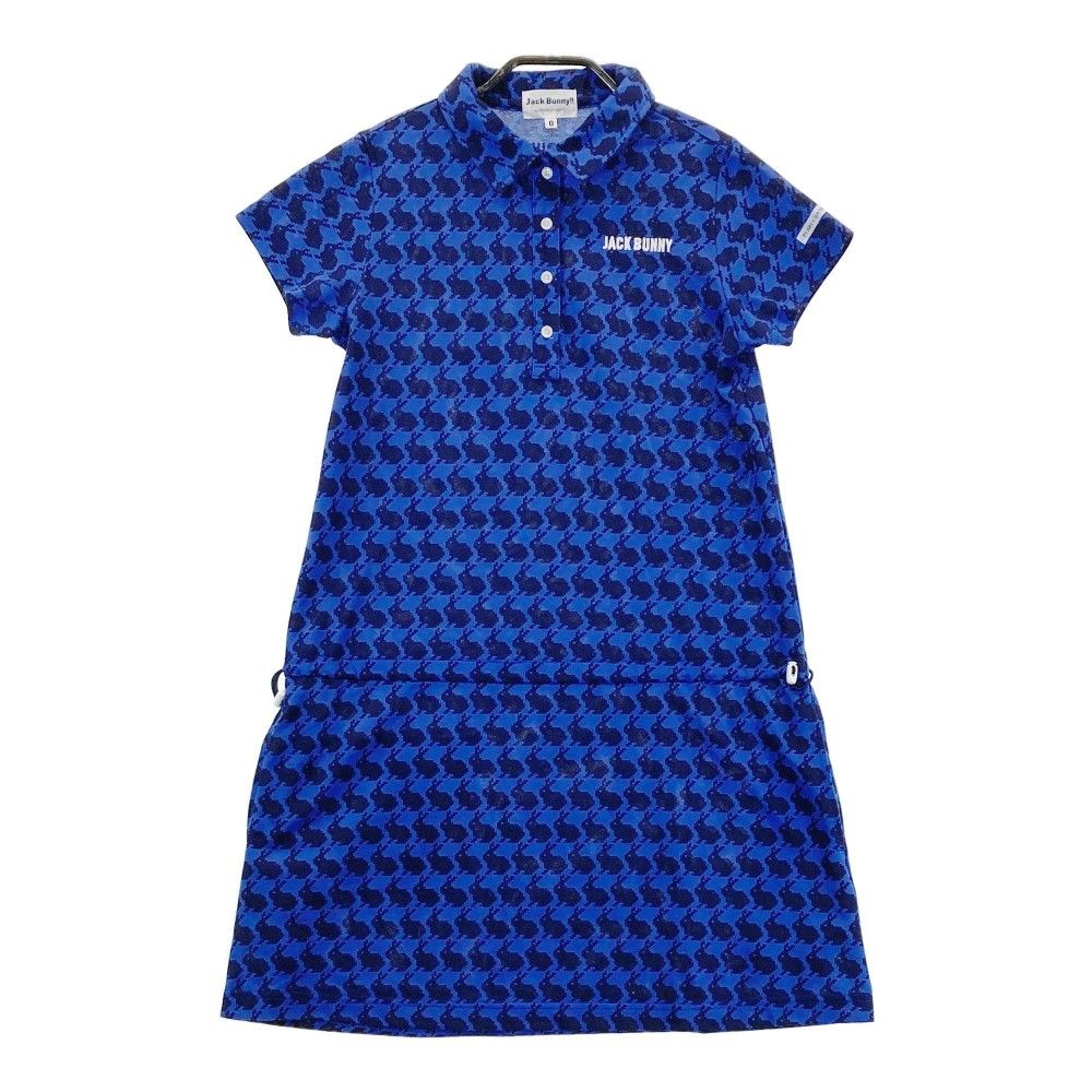サイズ：0 JACK BUNNY ジャックバニー 半袖ポロワンピース 総柄 ブルー  