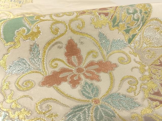 平和屋着物○西陣 川島織物 六通柄 本袋帯 檜扇花文 金銀糸 正絹 逸品