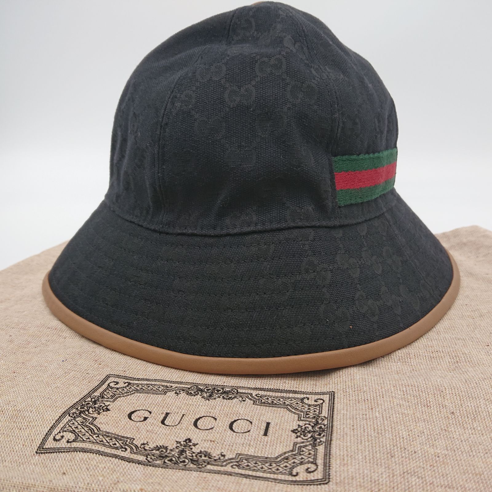 美品✨グッチ GUCCI GG柄 キャンバス バケットハット ブラック Lサイズ GUCCI グッチ バケットハット GGキャンバス Lサイズ ブラック