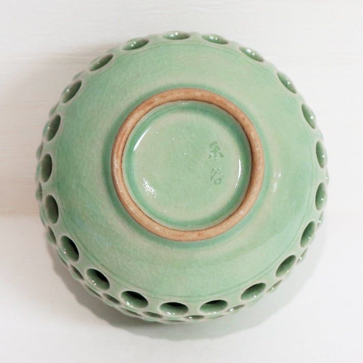 韓国陶窯・東谷・透かし・二重・湯呑・高麗青磁・茶器・茶道具・No