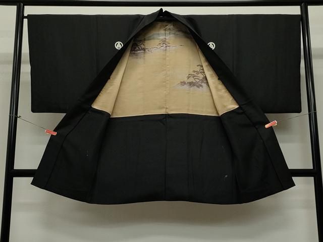 平和屋着物＃男性 長羽織 黒紋付き 正絹 CAAT5848id