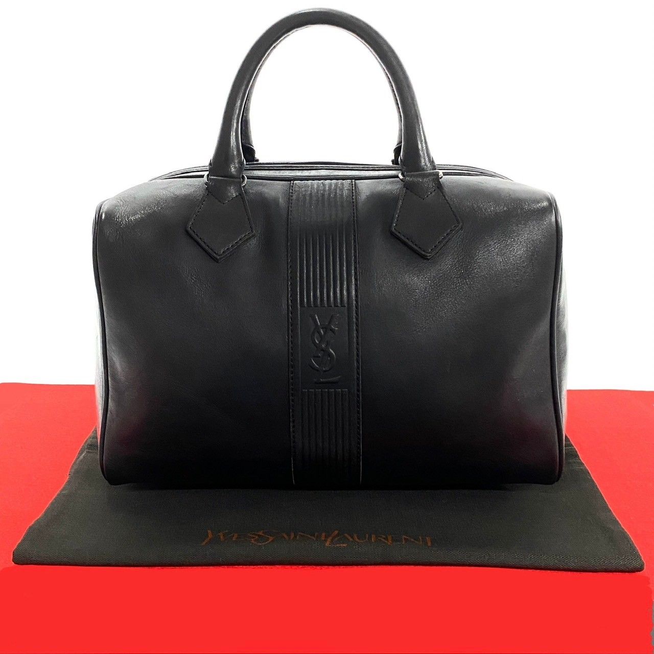 極 美品 YVES SAINT LAURENT イヴサンローラン ヴィンテージ YSL ロゴ レザー 本革 ボストンバッグ ハンドバッグ ブラック 黒  48734 - メルカリ