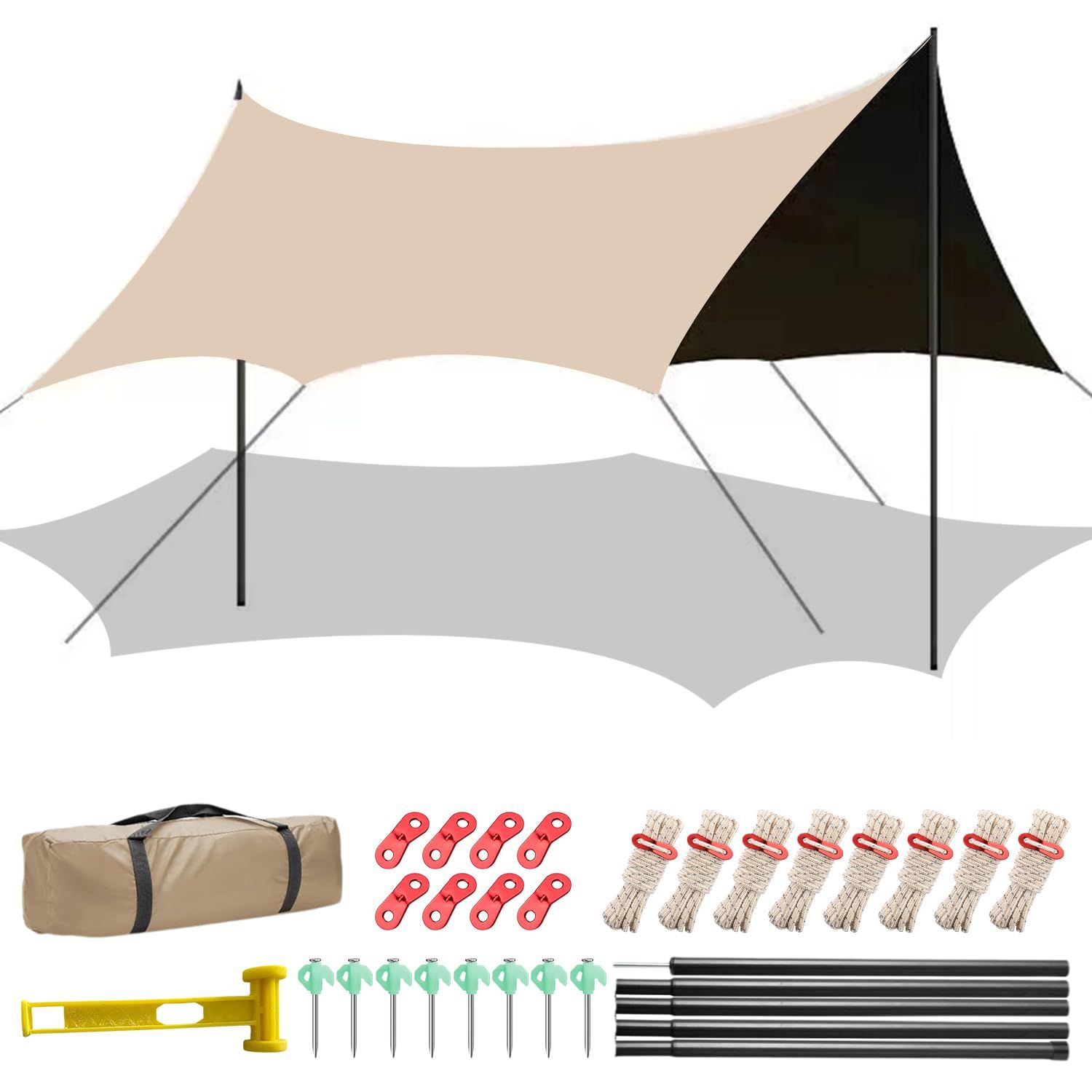 HBEISE オクタタープブラックラバーコーティング 工場直販タープ 天幕 大型 防水タープ テント キャンプ テントとの取り組み 撥水加工 日除け|遮光|遮熱|難燃|耐水性優れ 軽量 UPF50 紫外線カット 5000ｍｍ耐水圧 210Ｄ高密度生地…