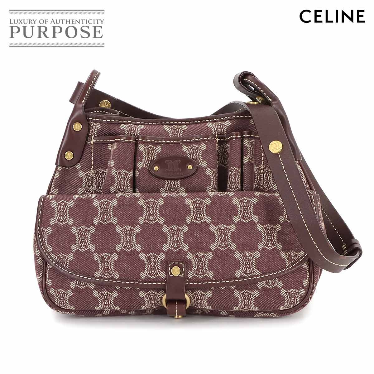 新品同様 セリーヌ CELINE マカダム ショルダー バッグ デニム レザー 