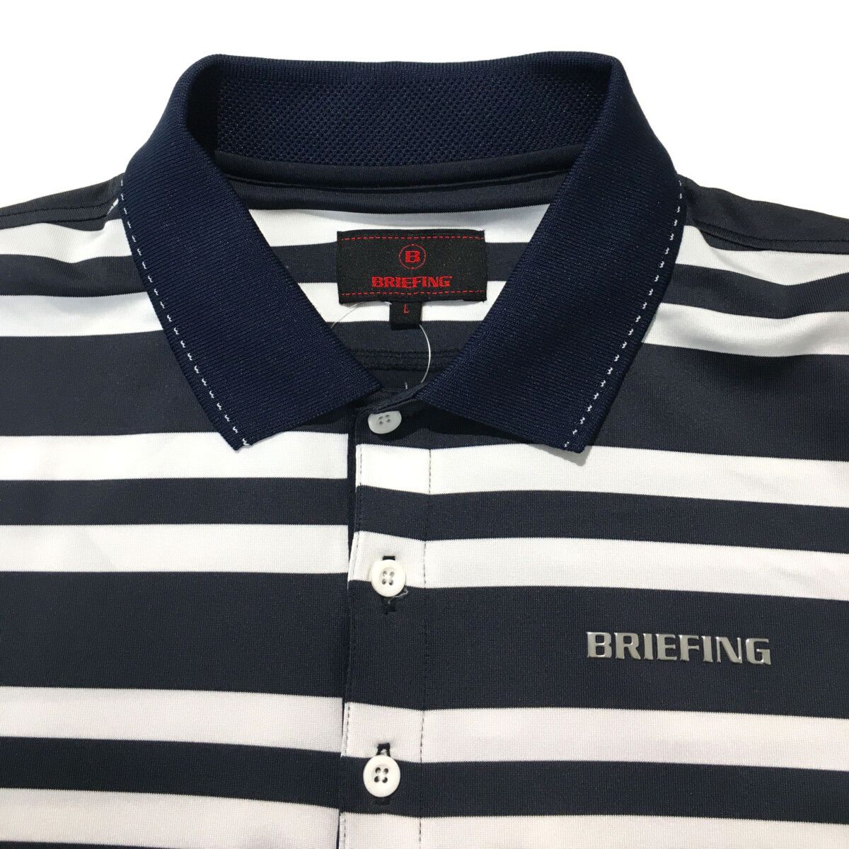 BRIEFING ボーダーポロシャツ Lサイズ 中古 メンズ ブリーフィング BRIEFING 半袖ポロシャツ L 紺×白