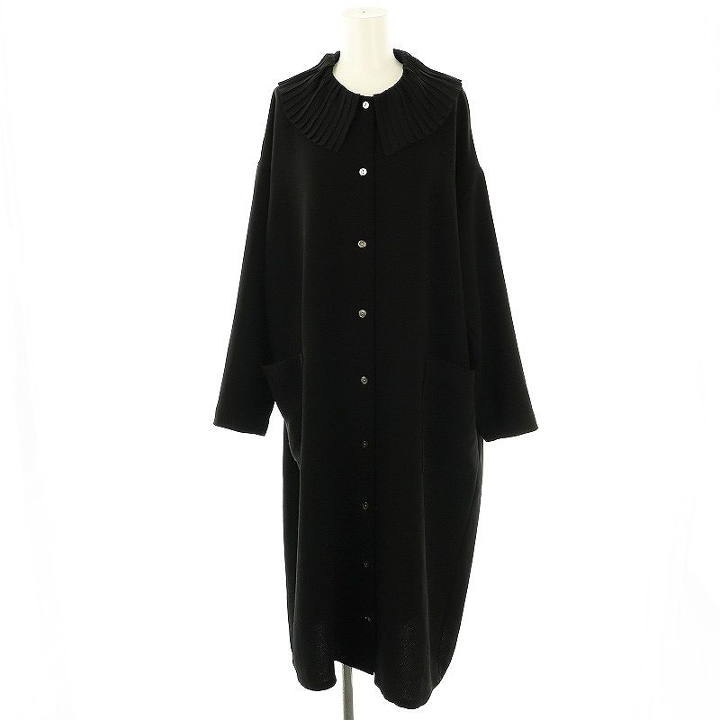 ミズイロインド mizuiro ind プリーツカラーワンピース 黒 /MI