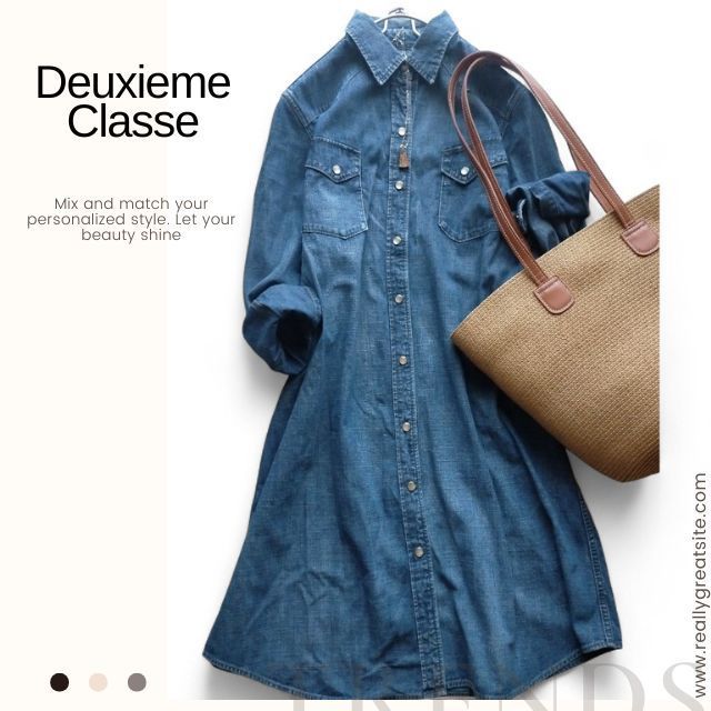 ドゥーズイーエムクラス Deuxieme Classe デニム シャツワンピース カシュクール 2WAY スナップボタン フリー F