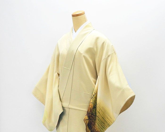 上質で快適。 訪問着 正絹 樋熊哲也作 日本百景 雑木林道 身丈162cm 裄丈66.5cm 中陰花菱 一つ紋 未着用 新古品 着物 b4185