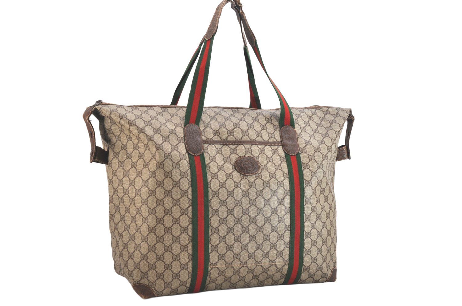 GUCCI グッチ ウェブ シェリーライン トラベルボストンバッグ GGピーブイシー レザー ブラウン 2623N