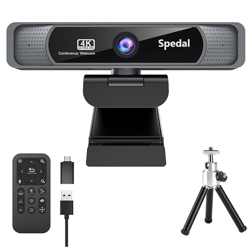 Spedal 931 Webカメラ 4K UHD 800万画素 広角 会議カメラ 4倍ズーム リモコン-三脚付き マイク内蔵 USB プラグ-プレイ 4Kウェブカメラ PCカメラ オンライン授業|ウェブ会議|テレワーク MAC OS Windows Y 1