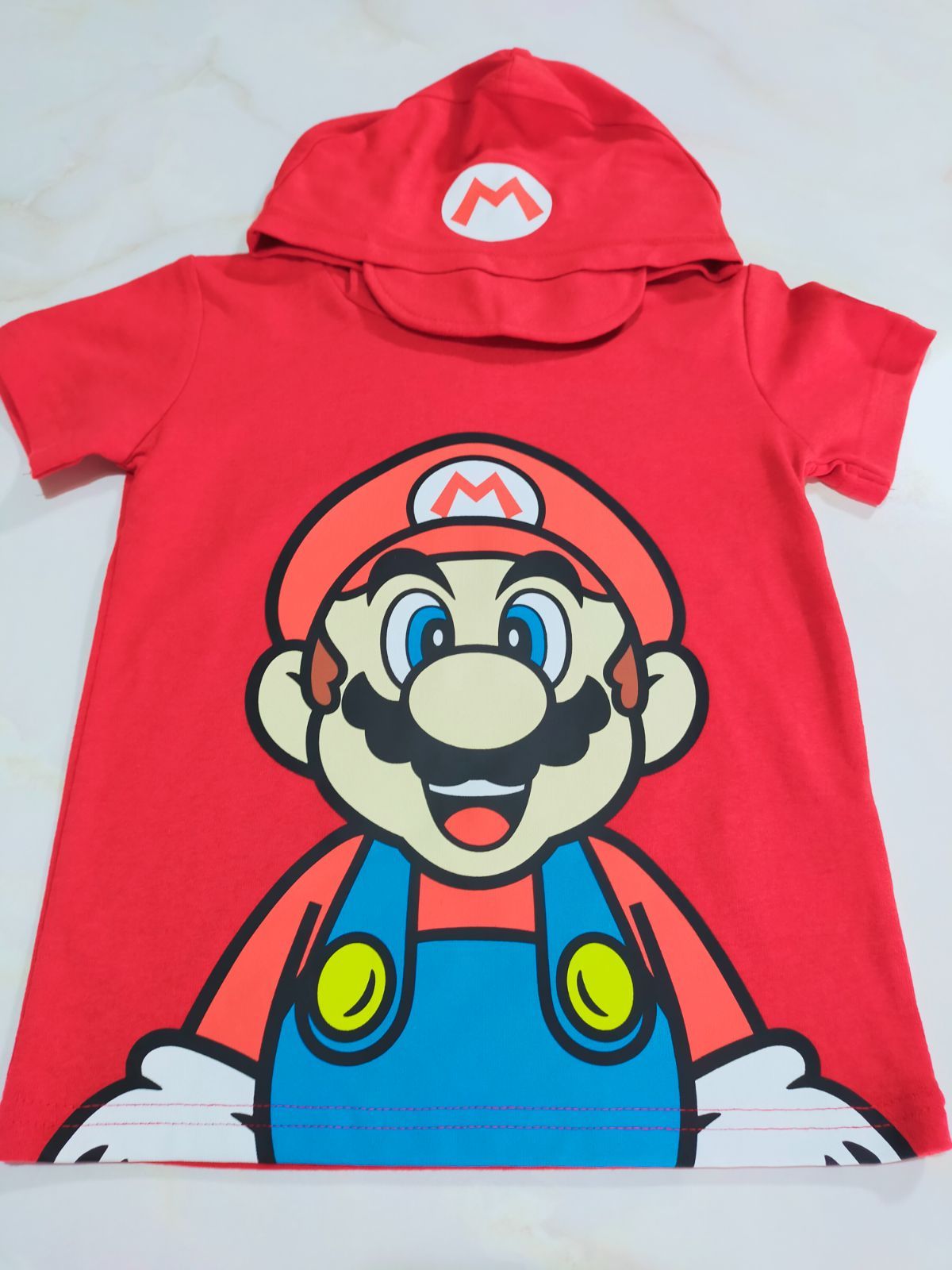 Ｔシャツ　半袖　スーパーマリオ　マリオ　110　 なりきり　パーカー　フード　赤　レッド　USJ 仮装　コスプレ　584