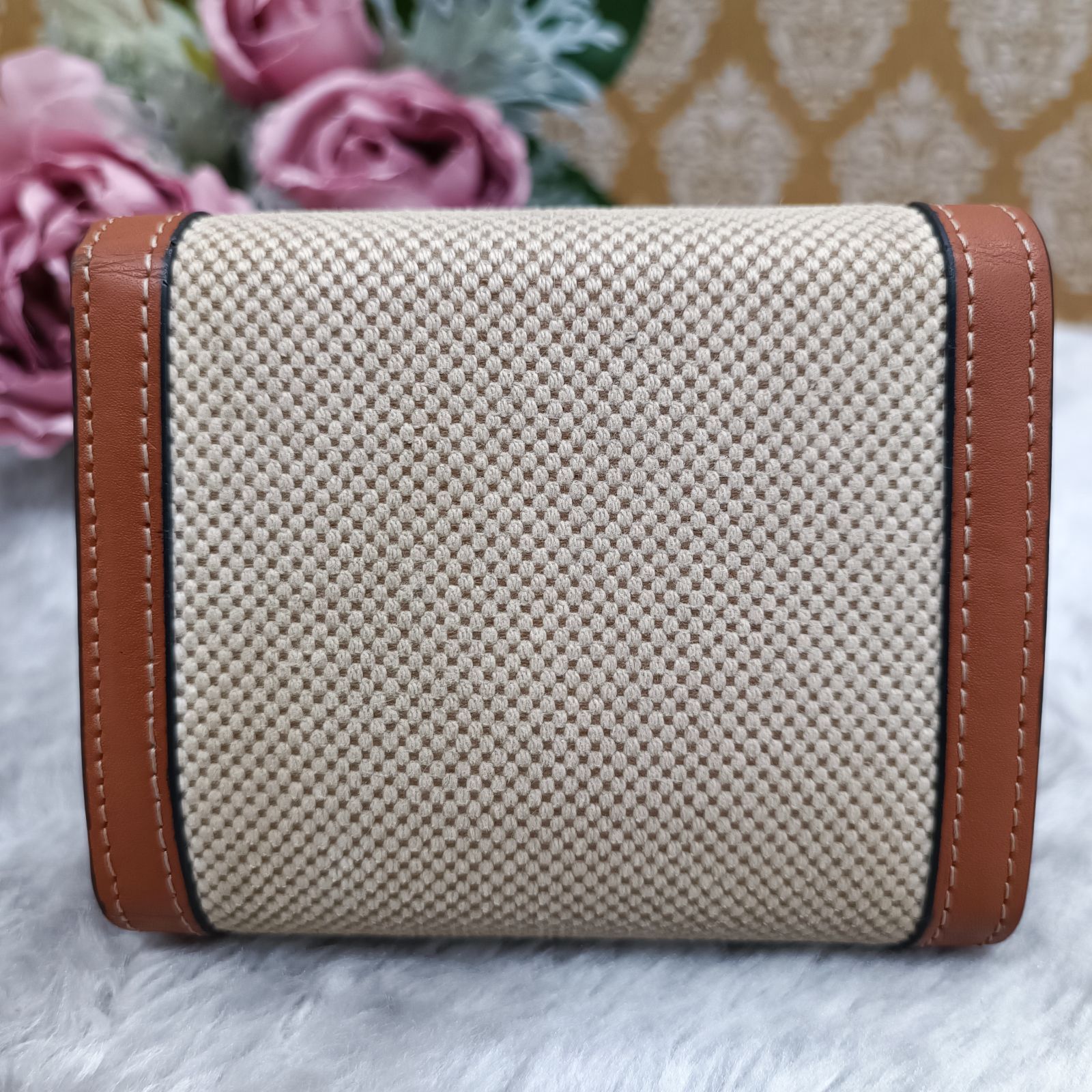 CÉLINE 三つ折り財布 ベージュ/ブラウン CELINEセリーヌ三つ折り財布ベージュ×ブラウン テキスタイル