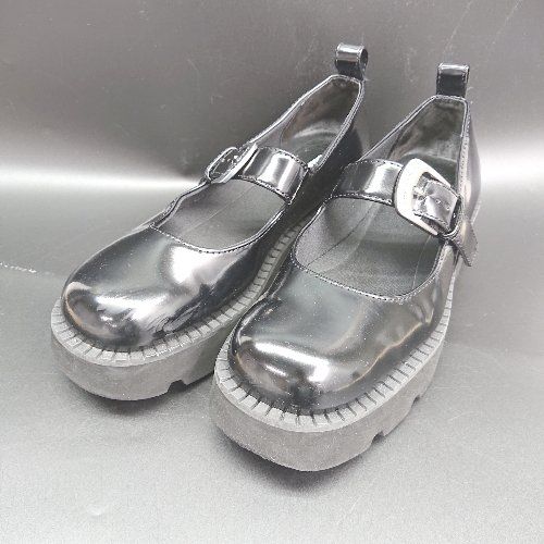 Θ CHARLES - KEITH バックルリッジッドソールチャンキーメリージューン 厚底 靴 サイズ 37 ブラック レディース E 1502030040241