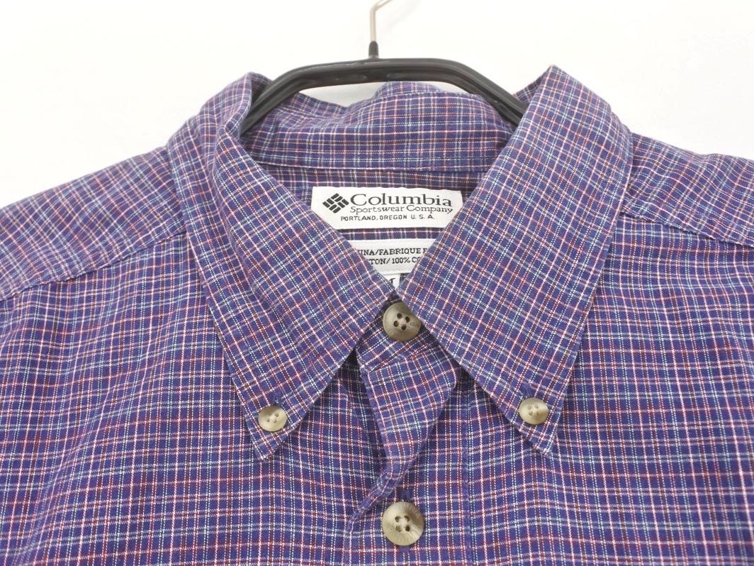 Columbia コロンビア チェック ボタンダウン シャツ sizeM/紺