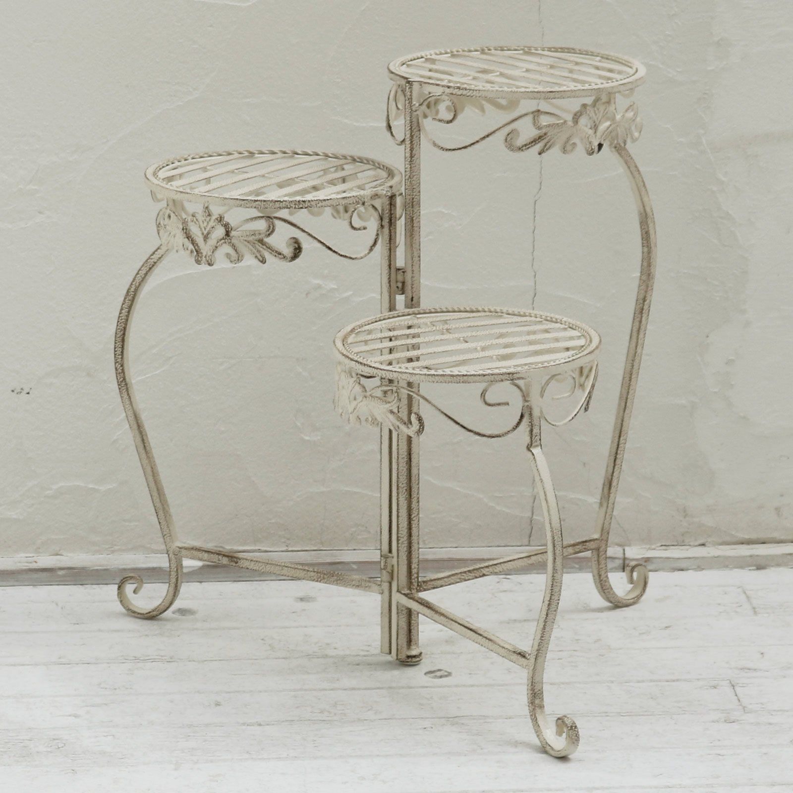 ラウンド ネコ脚 幅55cm×奥行47cm×高さ53cm フラワースタンド アンティークホワイト アイアン SS-SPL-6634-WHT ガーデンガーデン