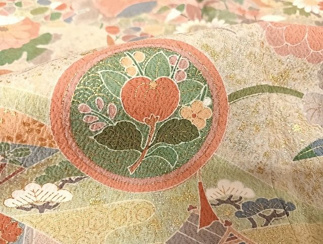 平和屋着物●訪問着　友禅　御所車花文　金彩　正絹　逸品　AAAU4269np 平和屋着物○訪問着 友禅 御所車花文 金彩 正絹 逸品 AAAU4269np