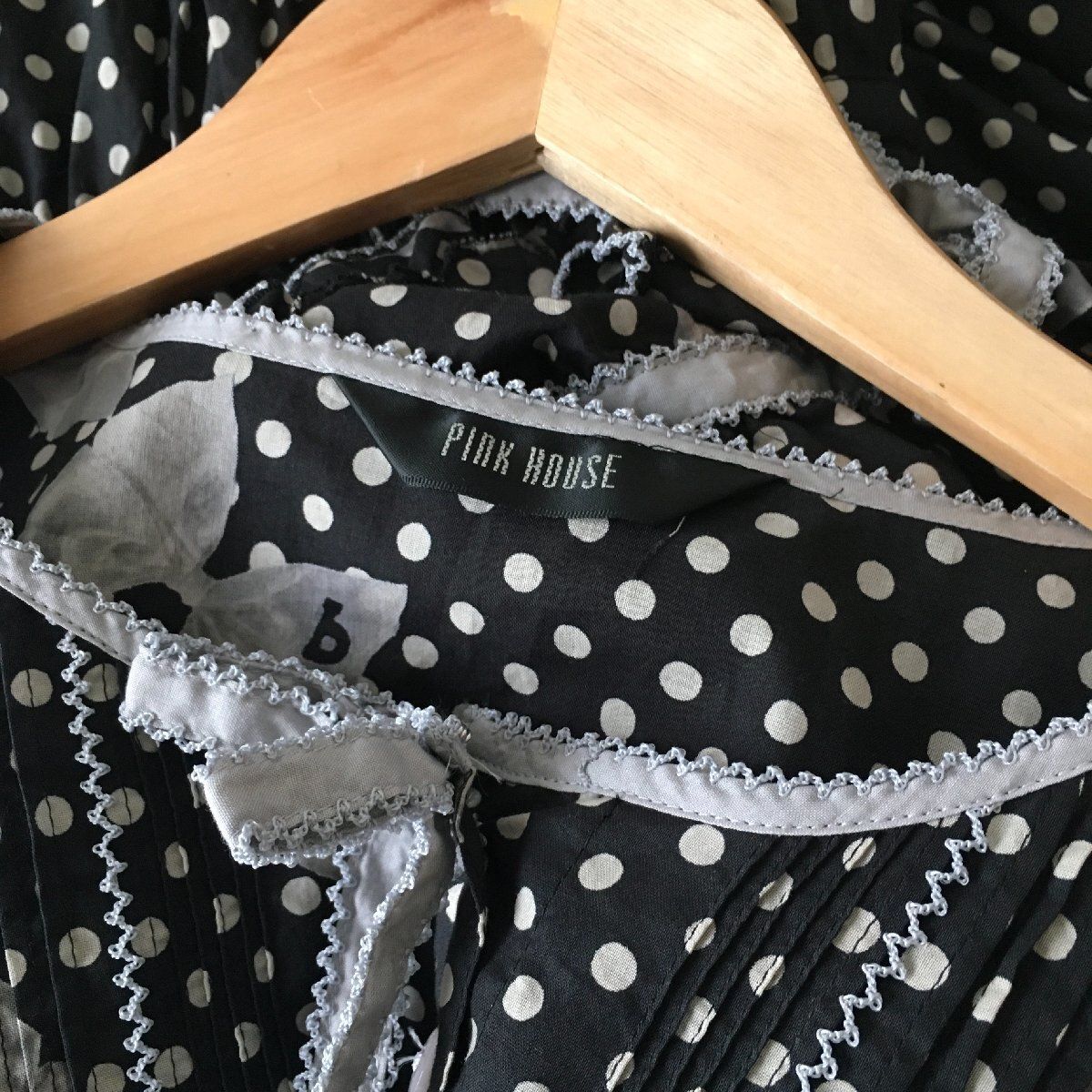 極美品 PINK HOUSEピンクハウス 水玉りぼんプリント ワンピースF  