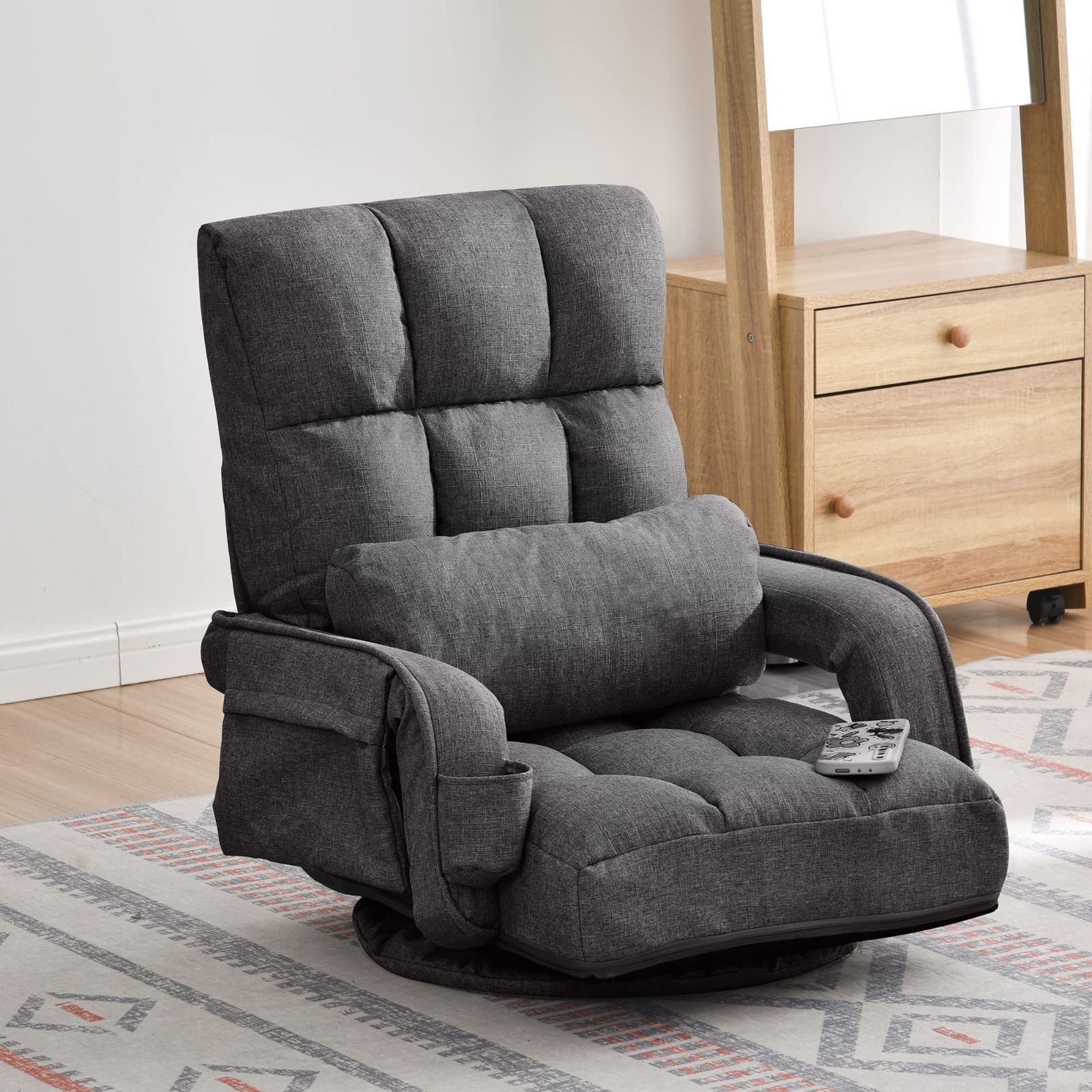 座椅子リクライニング14段ギア リクライニングチェアーコンパクト【ダークグレー】 座椅子リクライニング14段ギア リクライニングチェアーコンパクト