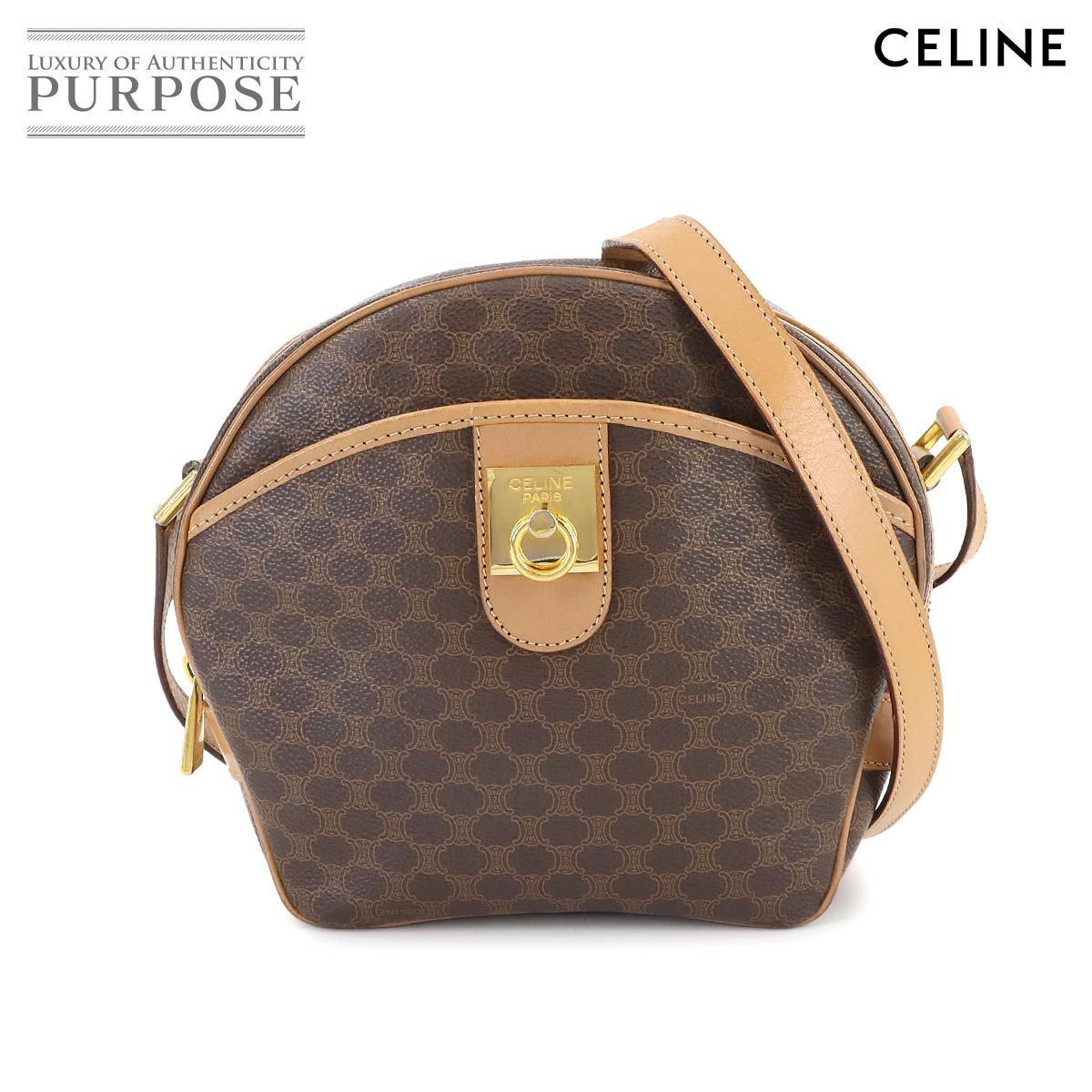 セリーヌ ショルダーバッグ マカダム　ゴールド金具　PVC レザー　カメラバッグ セリーヌ CELINE マカダム ショルダー バッグ PVC レザー