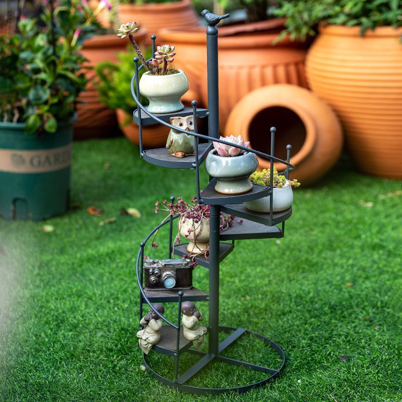 プランタースタンド フラワースタンド ラック 螺旋階段風 アイビースタンド 花台 鉄製 アイアン ガーデニング 庭 園芸 ガーデン バルコニー 屋内 屋外 ブラック オシャレ インテリア