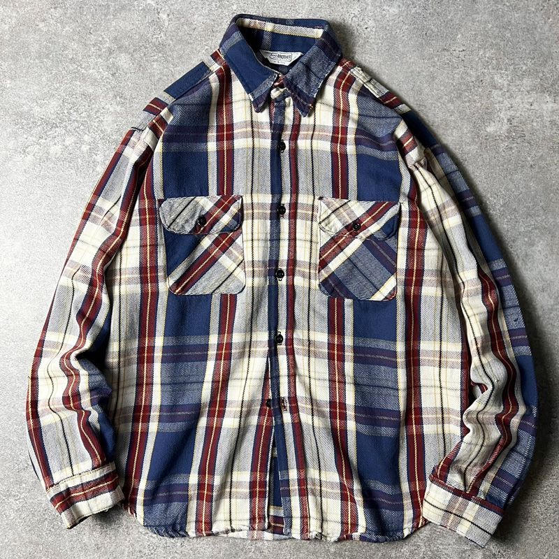 雰囲気系 70s 80s USA製 FIVE BROTHER チェック 長袖 ヘビー