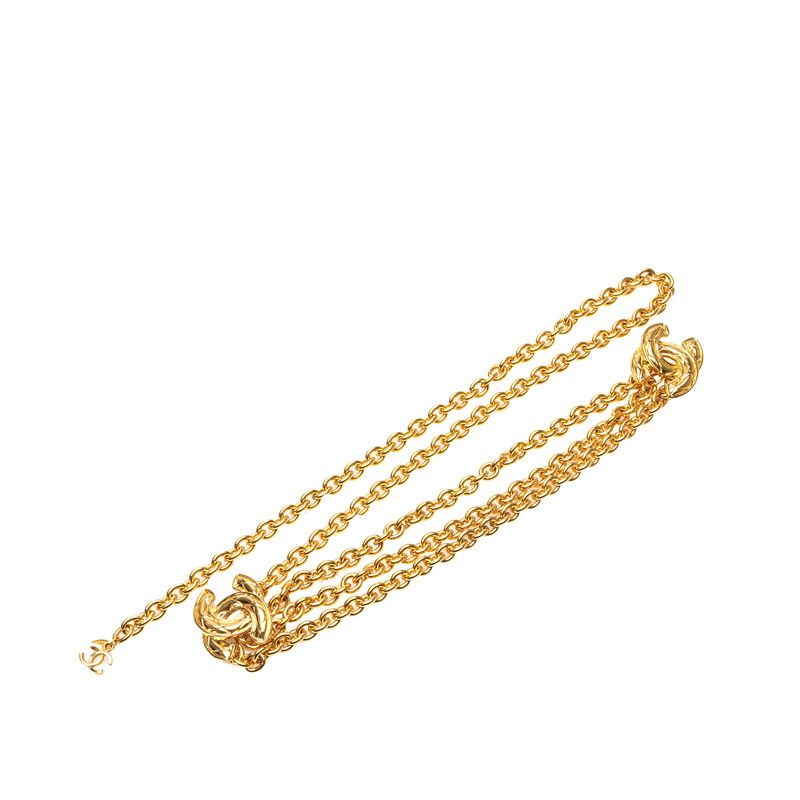 シャネル ヴィンテージ マトラッセ ココマーク 3連 チェーン ベルト ゴールド メッキ レディース CHANEL 222-10998