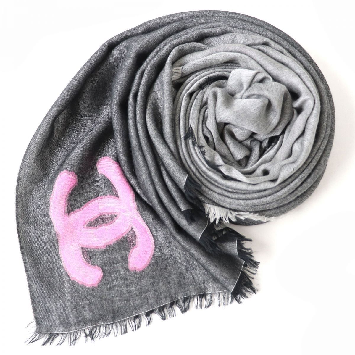 CHANEL カシミヤ×シルク ストールグレー系