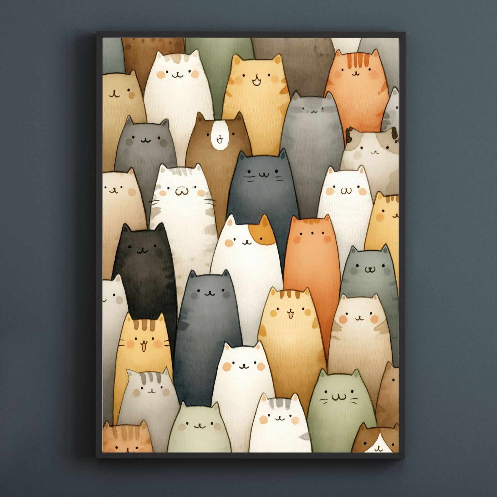 101匹のねこちゃん 猫 キャット cats 猫の絵 猫のイラスト かわいい 癒し系 ミニマリスト ミニマリズム シンプル インテリアアート ペットロス 記念日 アートポスター ギフト プレゼント