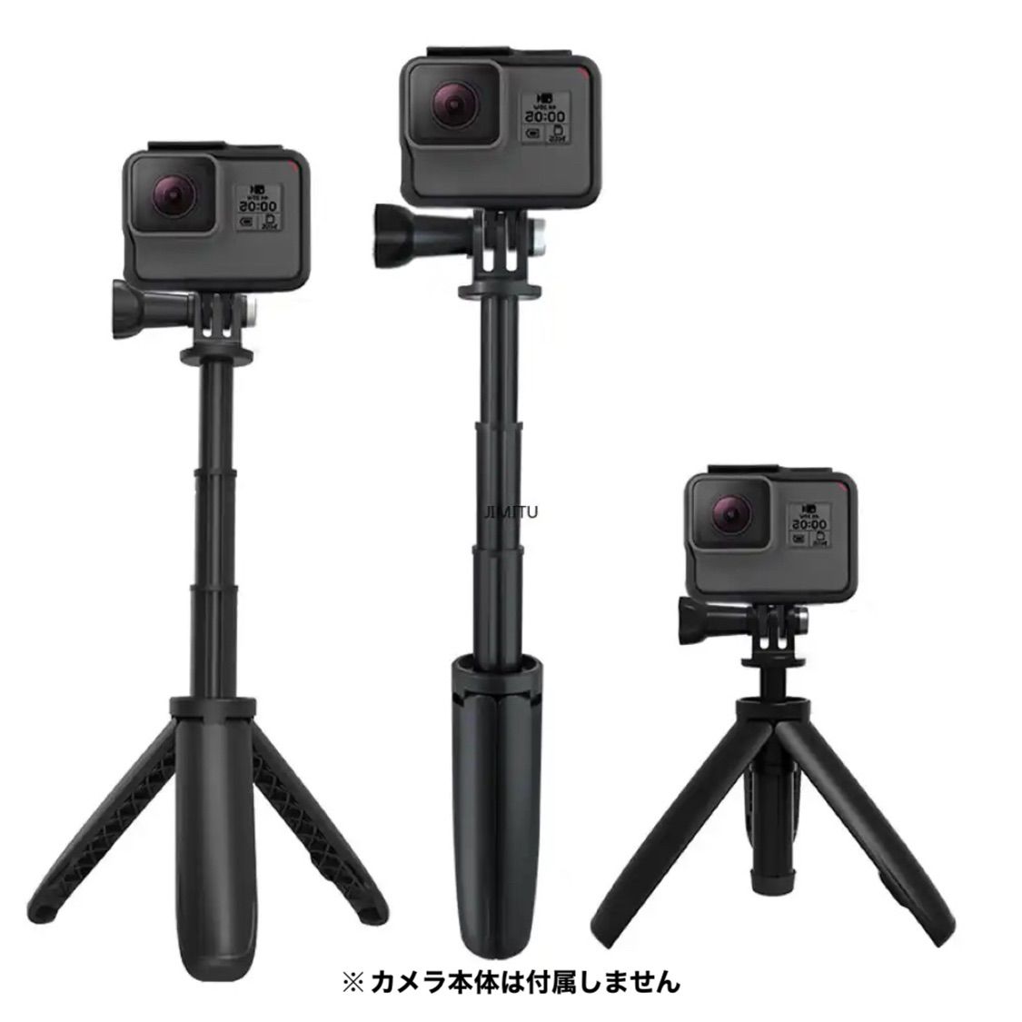 GoPro 自撮り棒 セルカ棒 3段伸縮 3way自撮り棒 伸縮一脚 三脚 ゴープロ DJI OSMO ACTION/OSMO POCKET用 アクションカメラ vlog アクセサリー