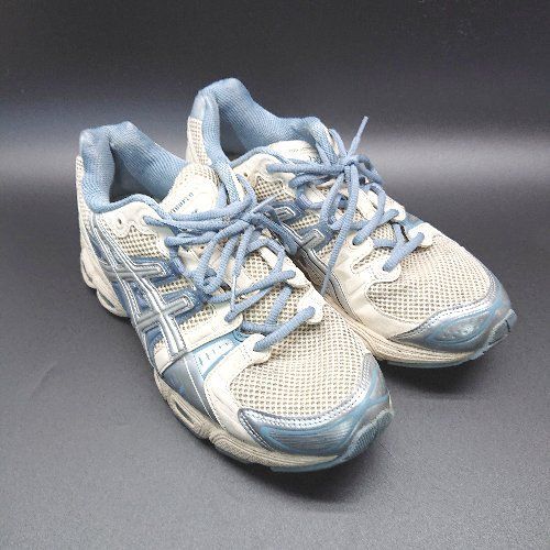 ◇ ASICS アシックス GEL-NIMBUS 9 1201A801 メッシュ ブランドロゴ スニーカー サイズ25.5 ホワイト ブルー メンズ E 1309040004542