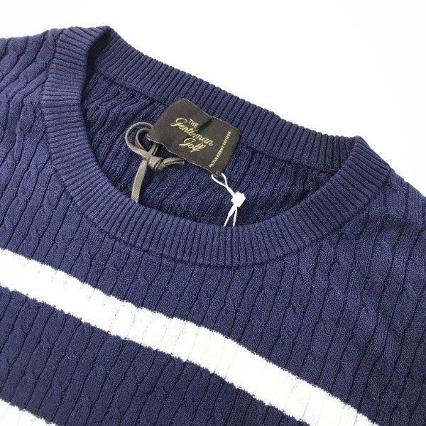 サイズ：6 MASTER BUNNY EDITION マスターバニーエディション THE Gentleman Golf ニットセーター ボーダー柄 ネイビー系 [240101448952] ゴルフウェア メンズ ストスト MASTER BUNNY EDITION マスターバニーエディション THE