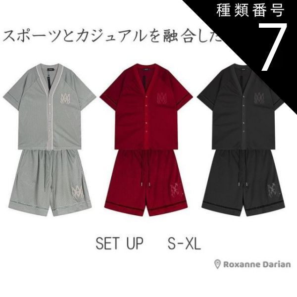 種類7：グレー/S メンズ シンプル ベースボールシャツ カジュアル セットアップ シャツ ラフ メンズ 半袖 ショートパンツ トレンド メンズ 夏 スポーツ ハンサム メンズセットアップ ペイズ